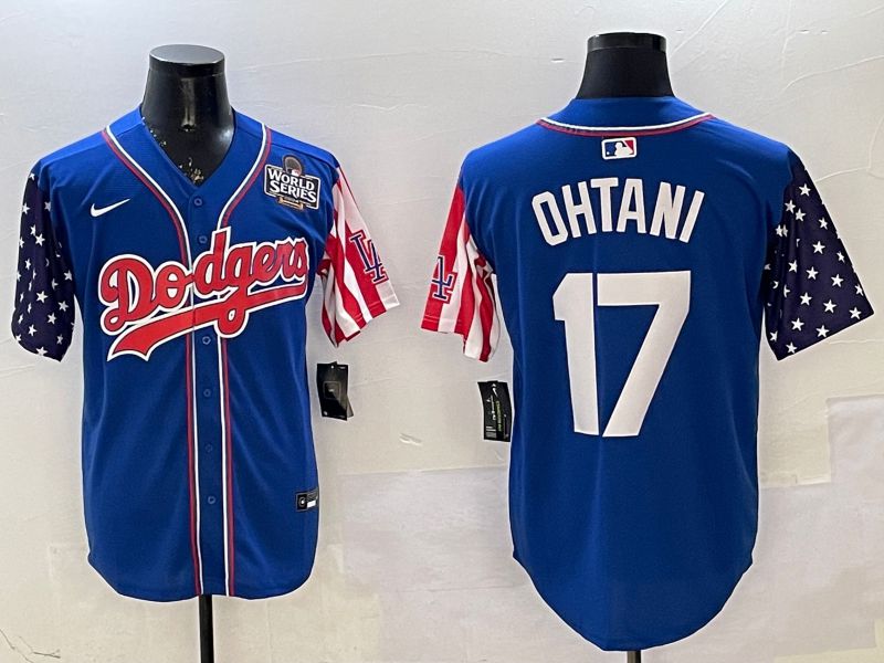 Men Los Angeles Dodgers 17 Ohtani Blue a generation of national flags Joint name 2025 Nike MLB Jersey style 5